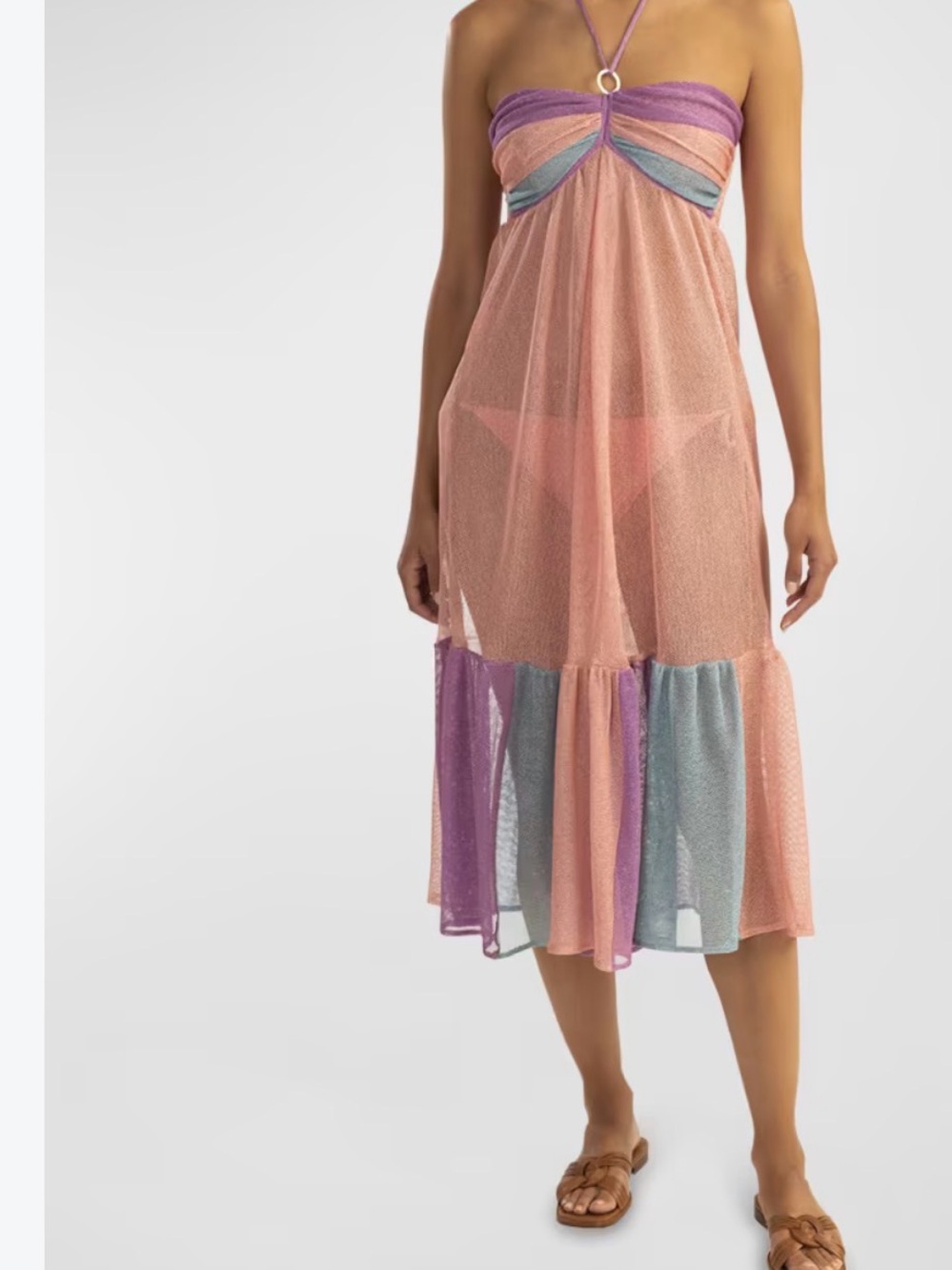 Shoshanna Pink & Purple Sheer Strapless Beach Coverup